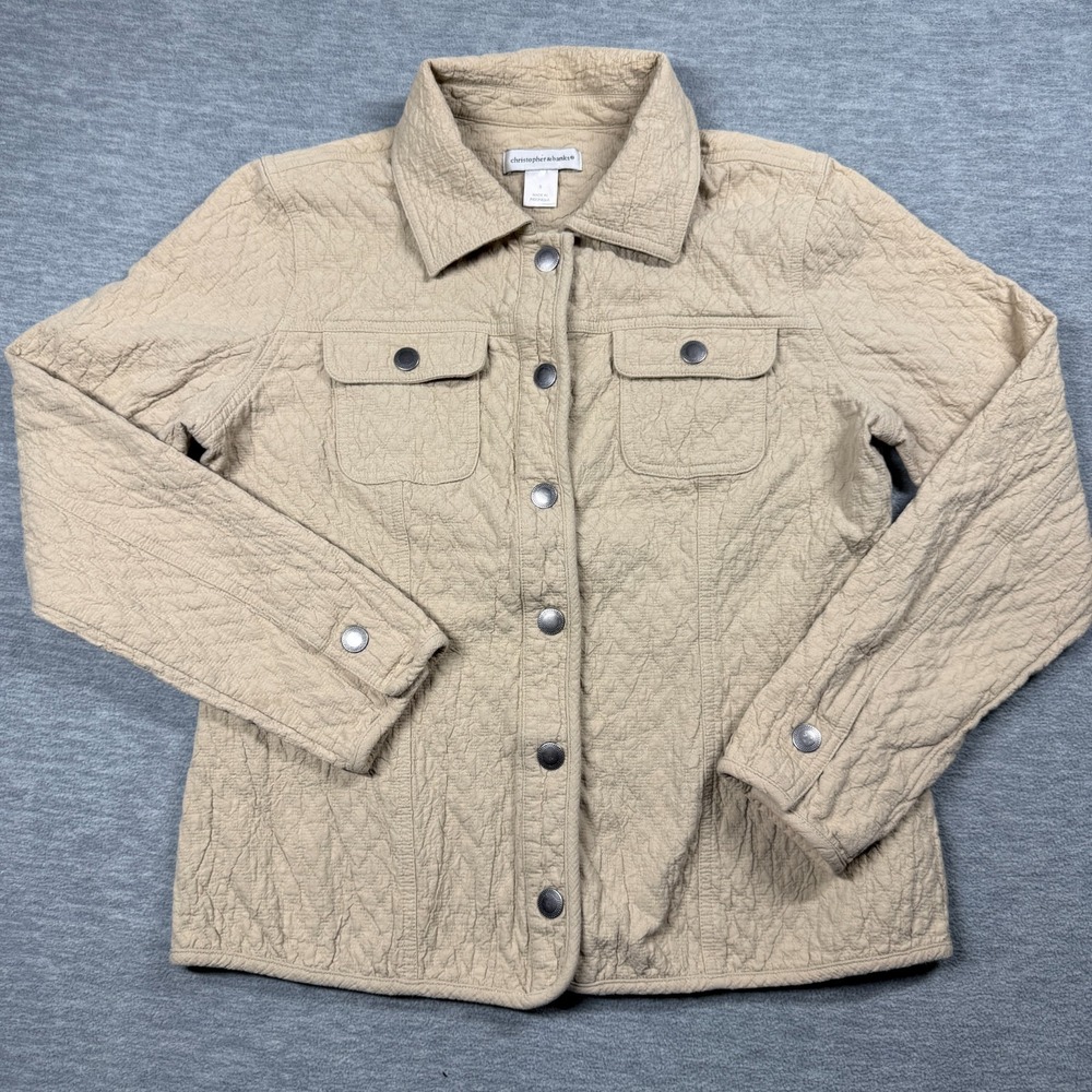 Christopher Banks‎ Jacket Women S Tan Quilted Textured Button Front Shirt Jacket